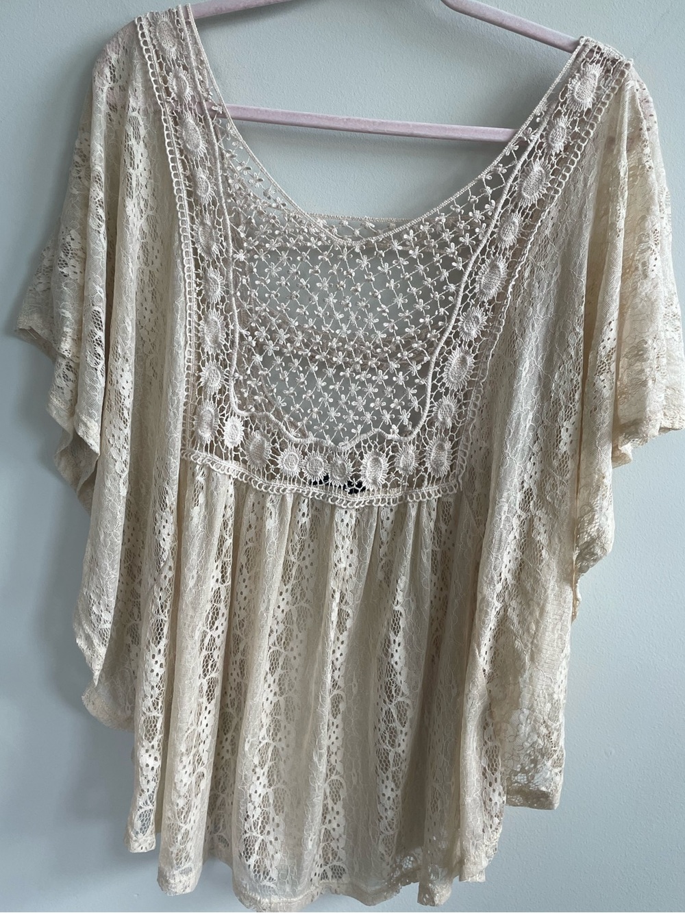 Cream Lace Crochet Boho Top Fairy Indie Romantic Sheer Boutique - Picture 10 of 13